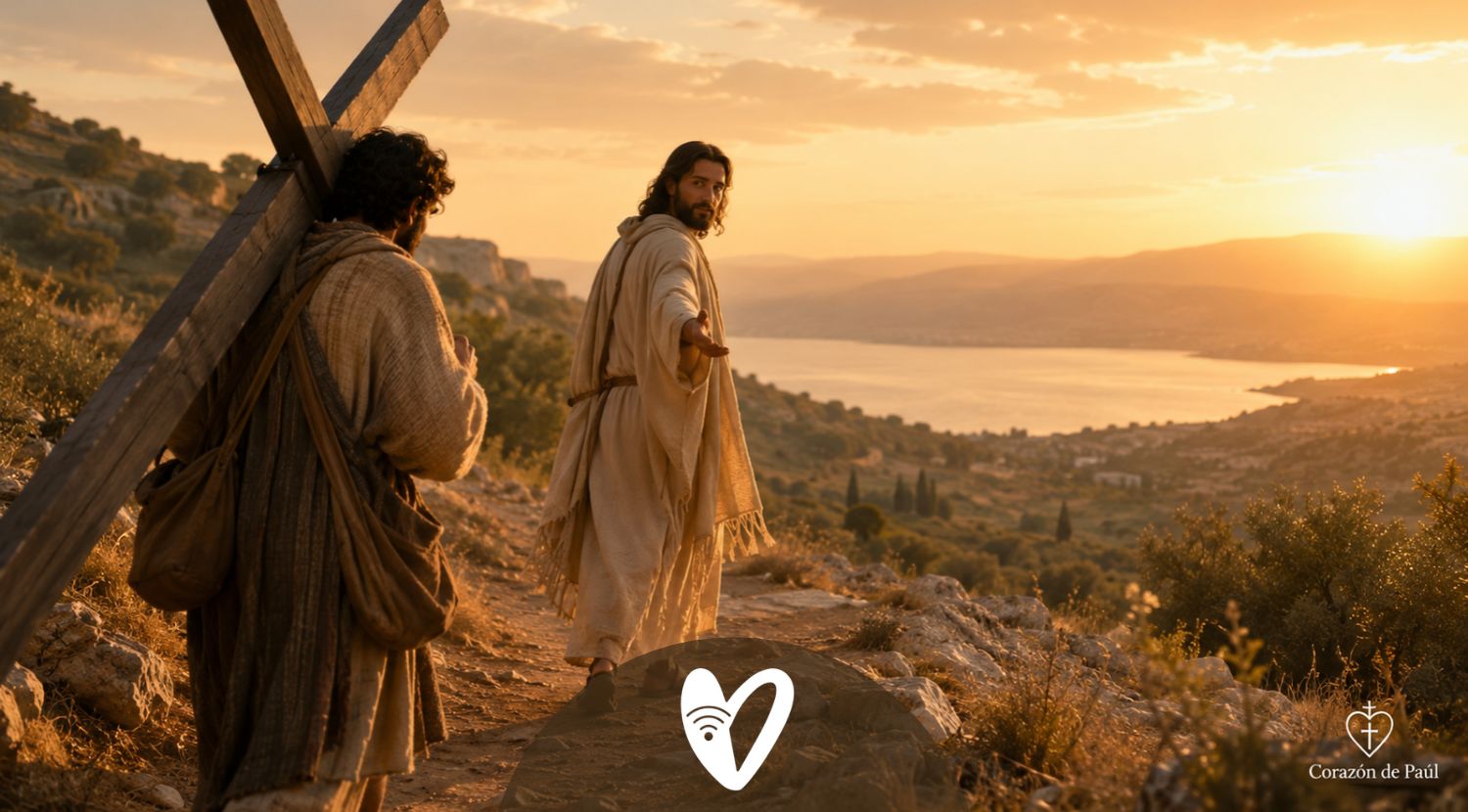 Jesús invita a un discípulo a tomar la cruz y seguirlo al atardecer