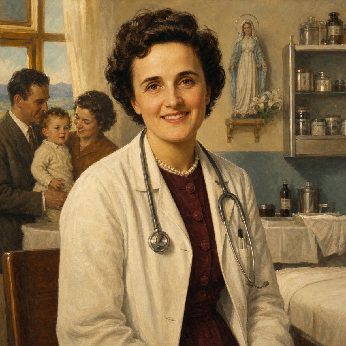Ilustración devocional de Santa Gianna Beretta Molla