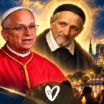 El papa León XIV y san Vicente de Paúl ante un paisaje de París durante el viaje apostólico a Francia de 2026