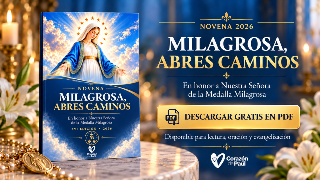Novena Milagrosa, abres caminos 2026, XVI edición, en honor a Nuestra Señora de la Medalla Milagrosa, disponible gratis en PDF en Corazón de Paúl.